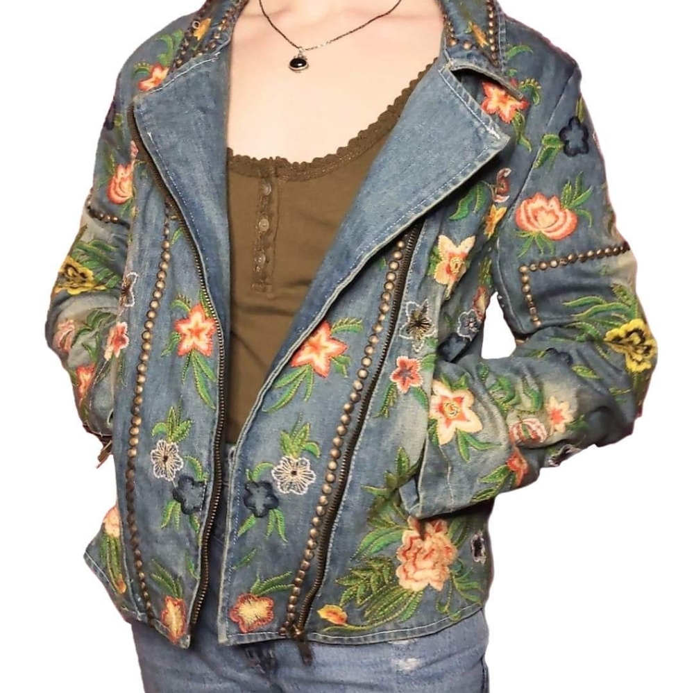 Embroidered Denim Jacket Floral Lucinda
